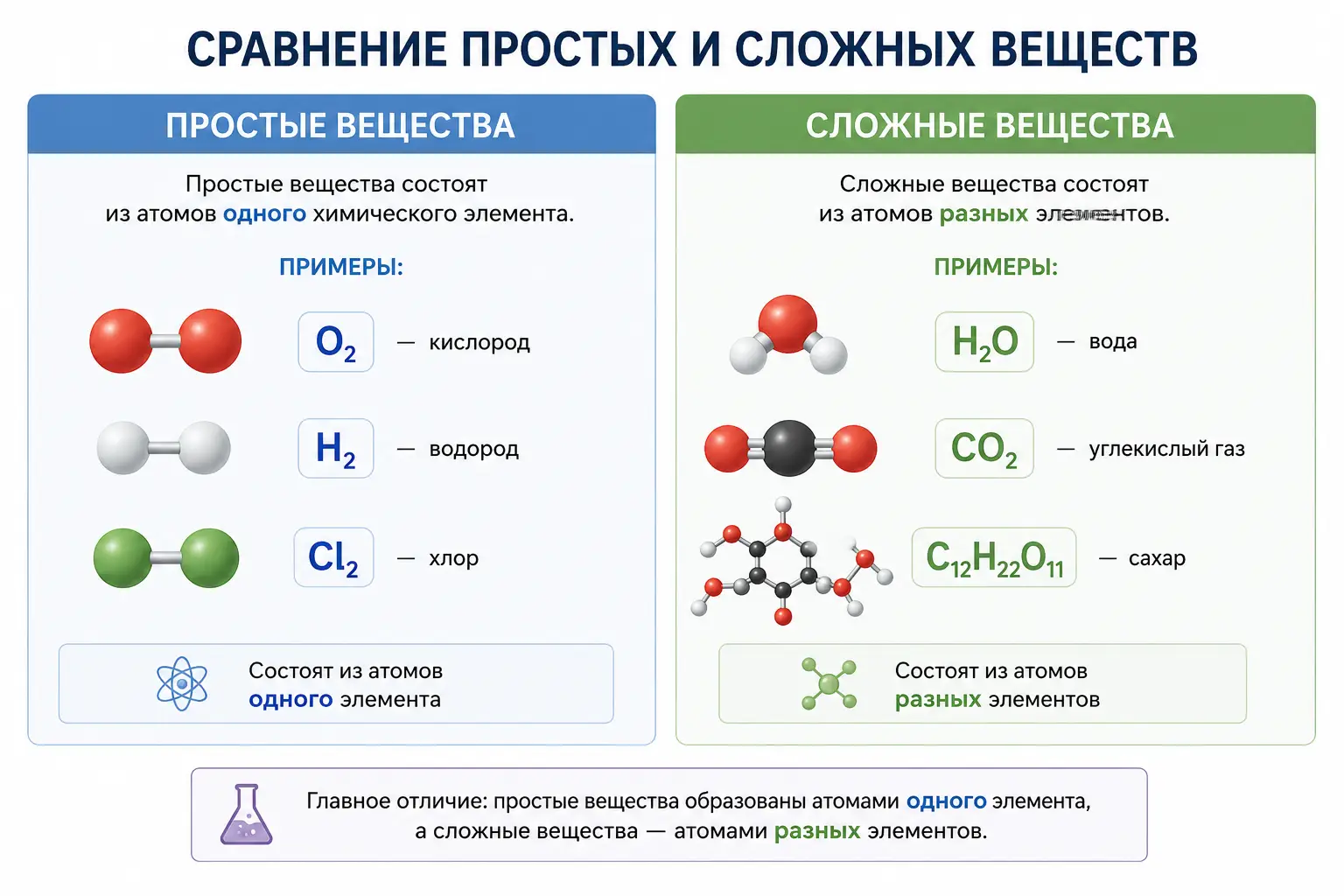 сравнение простых и сложных веществ